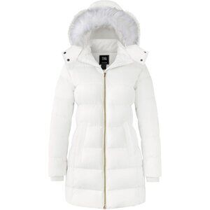Women's Removable Hood Winter Warm White Quilted Puffer Jacket Coat Length